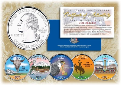 2007 US Statehood Quarters COLORIZED Legal Tender 5-Coin Complete Set W/Capsules - Image 1 of 4