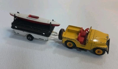 1966 Matchbox Lesney Series 72 Jeep Yellow/Red with Pull Along Trailer Kayak - Image 1 of 4