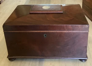 Antique Georgian Mahogany Large Tea Caddy Sarcophagus Mother Of Pearl Ball Feet - Picture 1 of 7