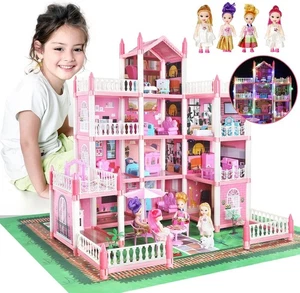 Barbie Dreamhouse Playhouse 4 pisos 11 habitaciones casa de muñecas con 4 muñecas figuras de juguete - Imagen 1 de 8