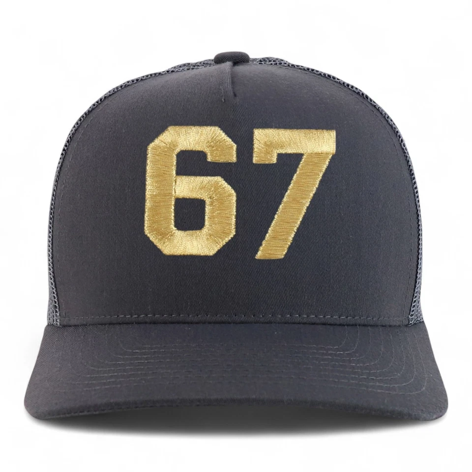 Gorra de camionero número 67 hilo dorado bordado 5 paneles Snapback Foto 1 de 1