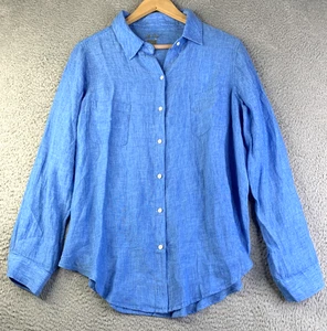 New Lilly Pulitzer 100% Linen Blouse Womens XXL Beckon Blue x Sea Salt Sea View - Picture 1 of 9