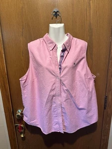 3x Camiseta sin mangas Lauren Ralph Lauren rosa con botones talla grande vintage - Imagen 1 de 2