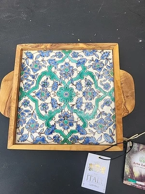 Arte Legno Solid Olive Wood 1 Tile Serving Tray  8×8" NWT - Image 1 of 4