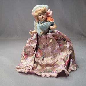 Vintage viktorianischer Stil blonde Puppe rosa Brokat Kleid Haube Schlafaugen - Bild 1 von 16