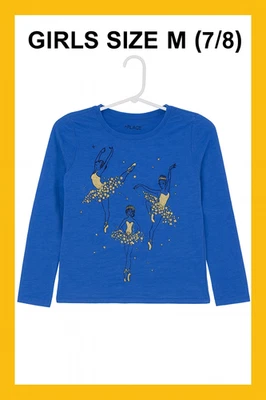 Pullover bailarina para niñas talla M (7/8) de The Children’s Place — azul con lámina dorada Foto 1 de 4