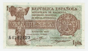 Spain España 1 Peseta 1937 Pick 94 UNC Uncirculated Banknote Serial A - Picture 1 of 2