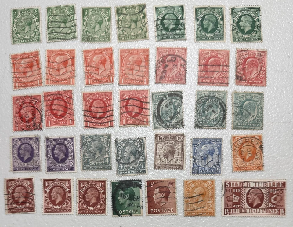 Lote de 35 estampillas de Gran Bretaña usadas edición 1910 - 1935 Foto 1 de 1