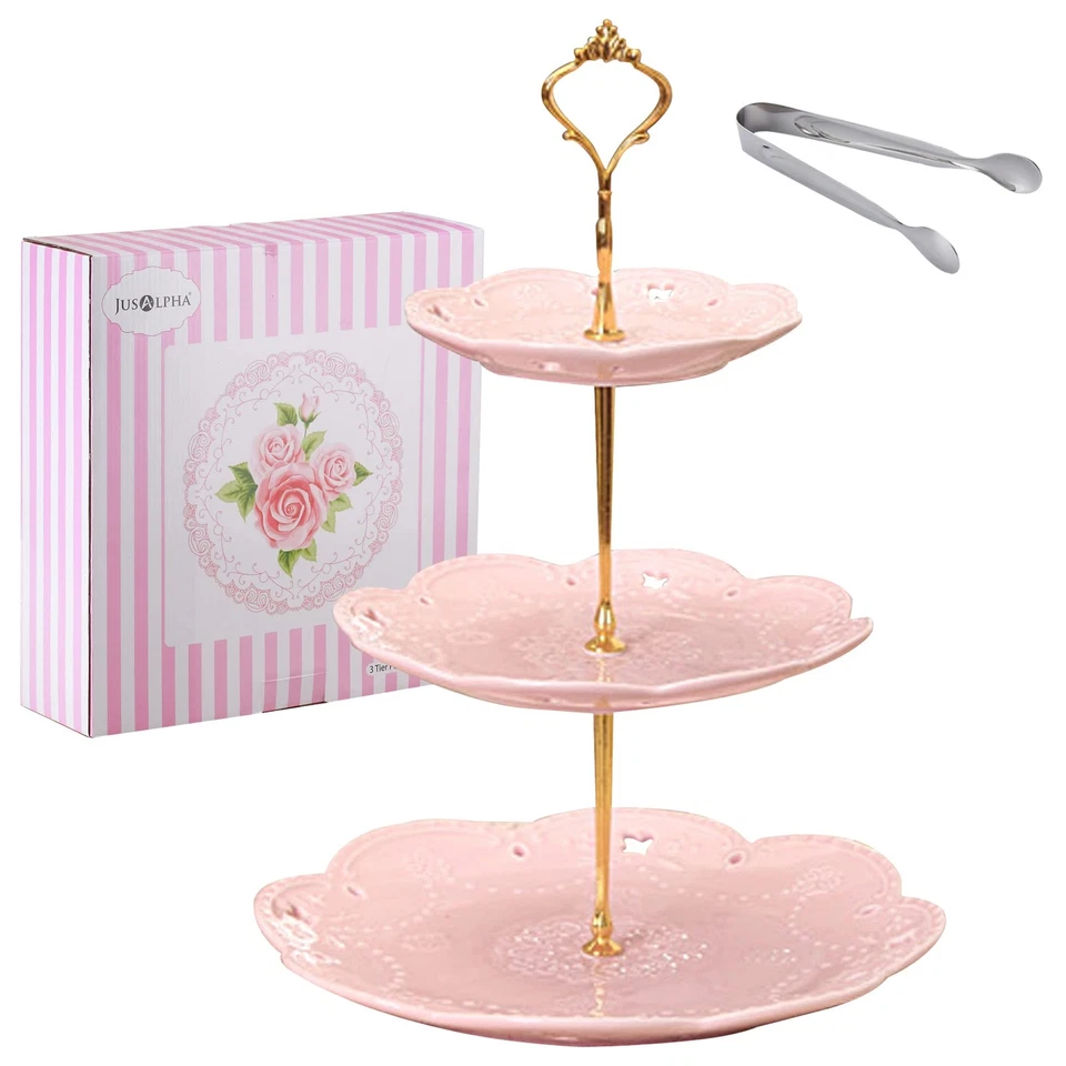 Jusalpha 3-tier Porcelain China Cake Stand Dessert Cupcake Tea Serving Display