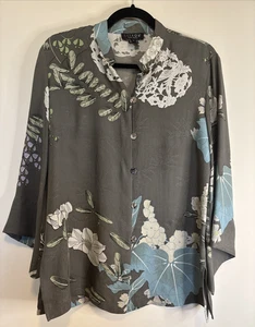 Zitrone Santa Monica Seide Blumen Bluse Mandarin asiatisch orientalisch Kunstkleidung Größe S - Bild 1 von 14