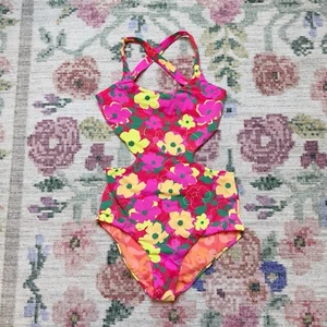Maaji Crayonflower Aurora Girls 16 One Piece Swimsuit Cross Back Cut Out - Picture 1 of 5