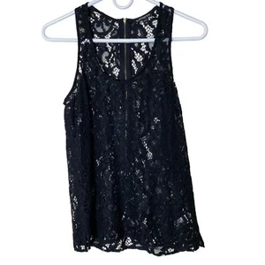 Express Black Lace Tank Top XS Whimsy Goth Romantic Dark Academia Sheer Back Zip - Picture 1 of 7