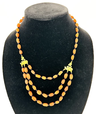 Collar Báltico Sin Pulir Ovalado Ámbar Cuentas 3 Hilos 11 Pulgadas Gota 21 Gramos Foto 1 de 4