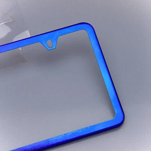 Slim License Plate Cover Frame Holder 2 Hole Stainless Steel Chrome Candy Blue - Picture 1 of 12
