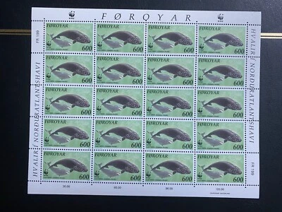 FAROE ISLAND - 1990 - ATLANTIC WHALES 600 Ore - SG#198 - MNH SHEET OF 20 — 第 1/3 张图片