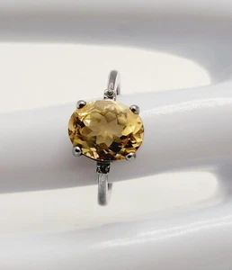 Gem Stone King Natural Citrine & White Topaz Ring 925 Sterling Silver Size 6 - Picture 1 of 10