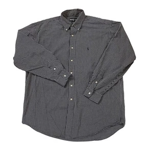 Ralph Lauren Dress Shirt Long Sleeve Mens Large Blue White Plaid Blue Pony - Picture 1 of 8
