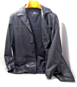 Albert Nipon City Jacket Mens L Sz 40R Black Leather Smooth Soft 4 Button Coat - Picture 1 of 11