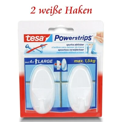 tesa Powerstrips® Haken -1 Pack = 2 Klebehaken - Kleben ohne Bohren - weiß   - Bild 1 von 4