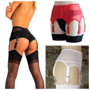 Luxallacki Red 6 Straps Suspender Belt Mesh Satin Waist Garter Girdle Nightwear - Picture 1 of 21