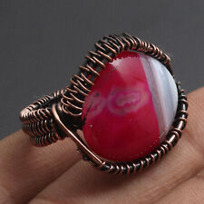 F5217 Pink Lace Onyx Copper Wire Wrapped Ring US 9.5 Gemstone Jewelry