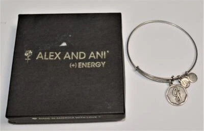 Neu Kiste Alex & Ani Silberfarben Lang Buchstabe Rund J Charm Erweiterbar - Bild 1 von 4