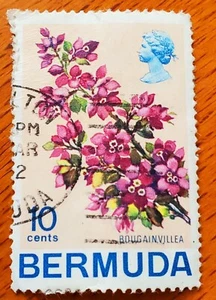 1972 Hamilton, Bermuda Postmarked 10C Bougainvillea Queen Elizabeth II Stamp - Picture 1 of 2