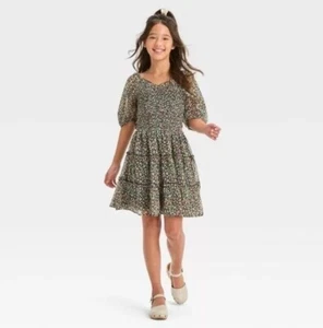NEW Art Class Girl's Smocked Bodice Cut Out Chiffon Dress - Black Floral - Size - Picture 1 of 8
