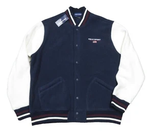 Polo Sport Ralph Lauren Men's Navy/White Fleece Button Snap Varsity Jacket - Picture 1 of 3