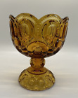 VTG AMBER GOLD MOON AND STARS GLASS FOOTED COMPOTE CANDY NUT DISH LE SMITH STYLE