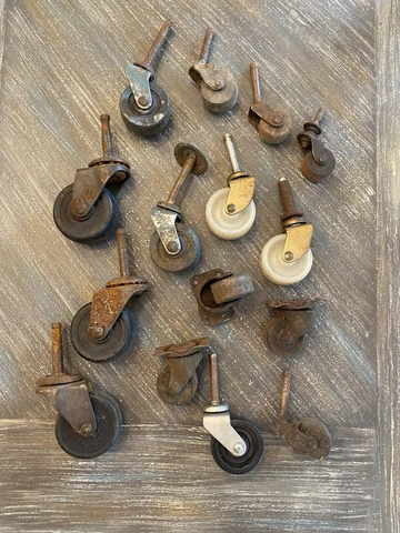 Vintage Antique Mixed Lot of 15 Furniture Casters Wood Brass Metal Cover