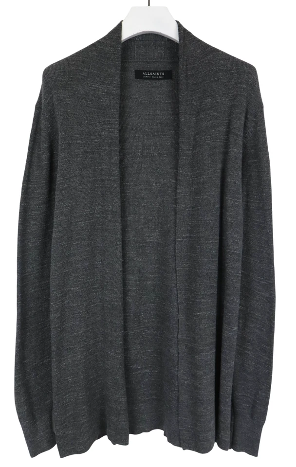Cardigã ALLSAINTS Furn Jumper masculino GRANDE aberto cinza elástico - Imagem 1 de 4