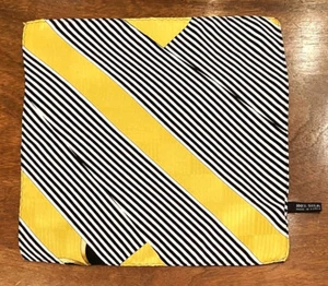 Vintage Striped Black White Yellow Silk Pocket Square Abstract Geometric Korea - Picture 1 of 2
