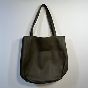 By Anthropologie Slouchy Boho Minimalist Shoulder Bag Green Faux Leather Tote - Picture 1 of 17