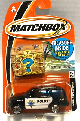 2005 Matchbox #27 Police  Ford Expedition Treasure Chest on Card NOC 1:68 - Image 1 of 4