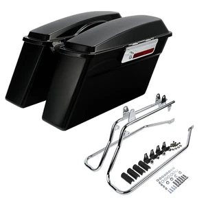 Vivd Black Hard Saddlebags & Conversion Brackets Fit For Harley Softail 1984-17 - Picture 1 of 11