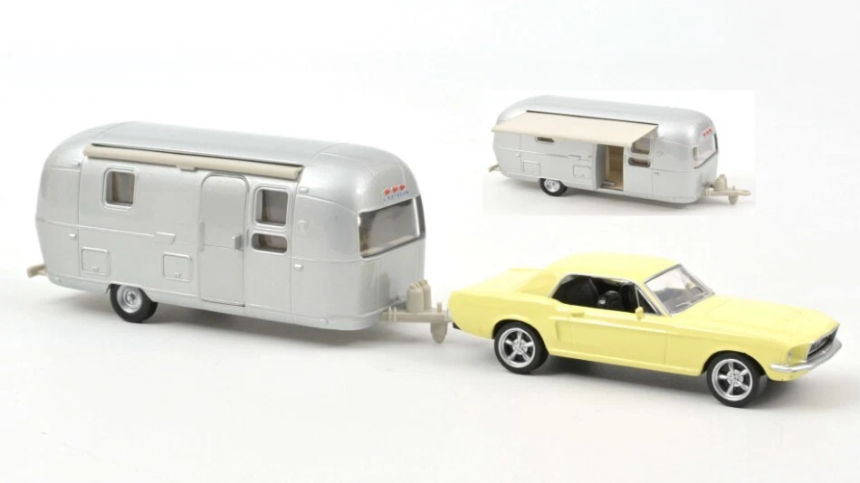 Modellauto Auto Maßstab 1:43 Norev Ford MUSTANG + Airstream Wohnwagen diecast - Bild 1 von 1