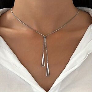 Geometric Long Triangle Y-Shaped Silver Color Necklace Female Long Sweater Chain