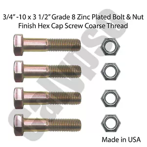 3/4 x 3 1/2 Grade 8 Bolts & Nuts Selling in Set of 4 - Picture 1 of 1