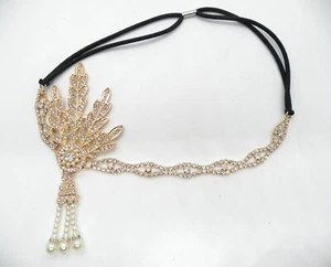 Forehead Bohemian Faux Pearls Fringes Crystal Gold Tone Women Jewelry Hair Band - Picture 1 of 7