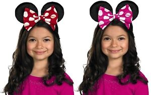 Minnie Mouse Ears REVERSIBLE BOW Pink Red Dotted Headband Girls Womens Head Band