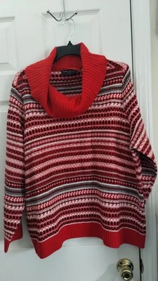 Suéter de cuello alto Lane Bryant rojo/negro/blanco nuevo con etiquetas, talla 18/20 Foto 1 de 4