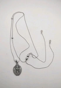 Silver Tone Alex & Ani Crystal Dove Pendant Chain Station Adj. Necklace, 22", B2 - Picture 1 of 6