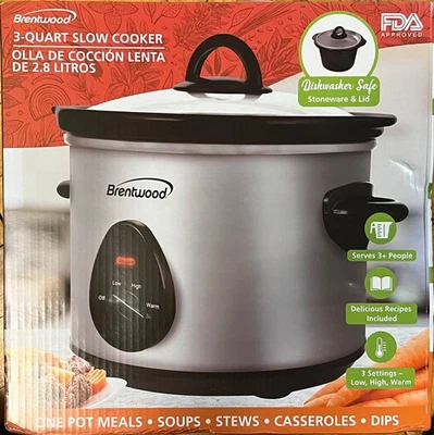Olla de cocción lenta Brentwood Sc-130s de 3 cuartos de galón [cuerpo de acero inoxidable] (sc130s) totalmente nueva  Foto 1 de 4