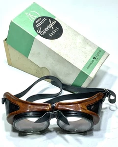 1930-1950 GAFAS DE CARRERAS DE SOLDADURA DE VIDRIO DE DURALITA ÓPTICA AMERICANA EN CAJA BONITAS - Imagen 1 de 15
