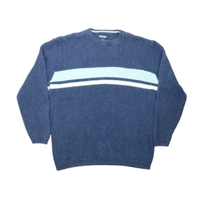 Vintage 90s Cherokee Navy Blue Stripe Cotton Blend Crewneck Sweater Mens XL - Picture 1 of 6