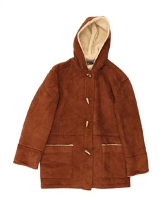 RALPH LAUREN Womens Hooded Sherpa Jacket UK 16 Large Brown Polyester AU05 - Picture 1 of 3