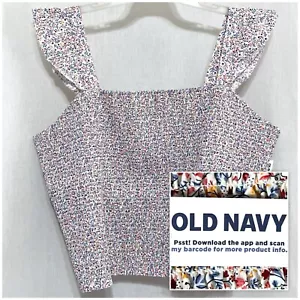 Gr. 4X Neu mit Etikett Old Navy Damen ärmellos Rüschenbesatz gesmokte Blumen Bluse Top Shirt - Bild 1 von 9