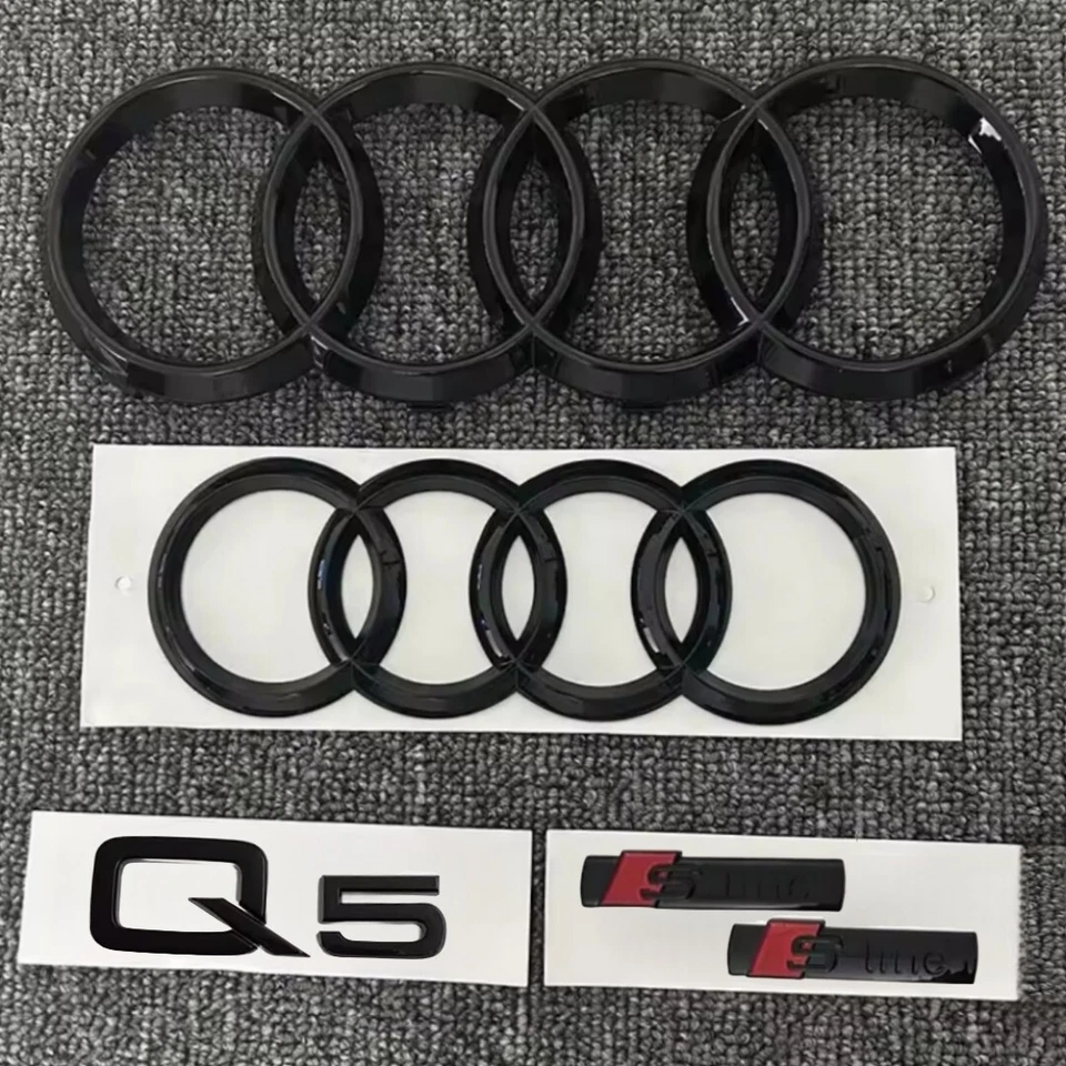 KIT completo LOGHI AUDI Q5 nero lucido fregi anteriore posteriore targhetta Q5 - Image 1 of 4