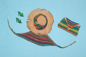 Vintage Barbie 1963 PAK Striped Knit Accessories Hat, Purse Green Open Toe Shoes - Bild 1 von 8
